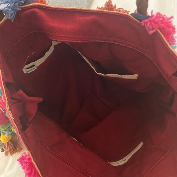 **CLEARANCE - THESE ARE NEW** Embroidery Tote with Pom Poms & Tassels - Picture 4 of 5